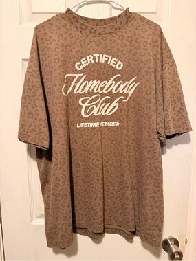 Certified Homebody Club Graphic Tee - Brown Leopard Print